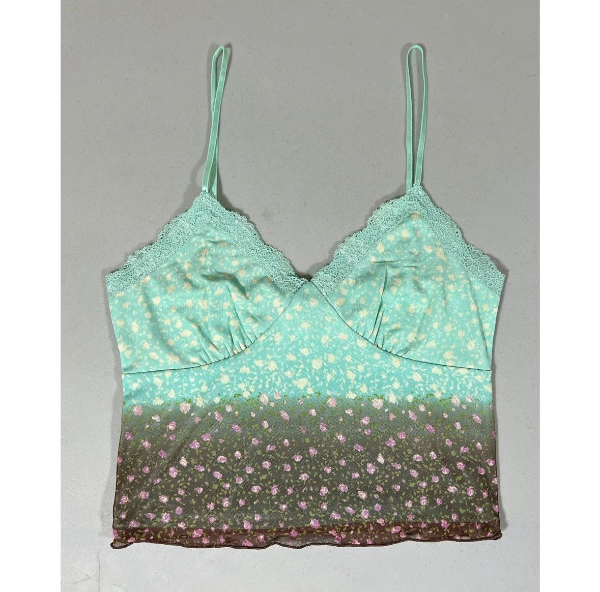 Vintage Teal Brown Ombré Floral Lace Mesh Tank Top Shirt Size S 🧚🏼‍♀️🤎✨ Size S / US 4 / IT 40 - 1 Thumbnail