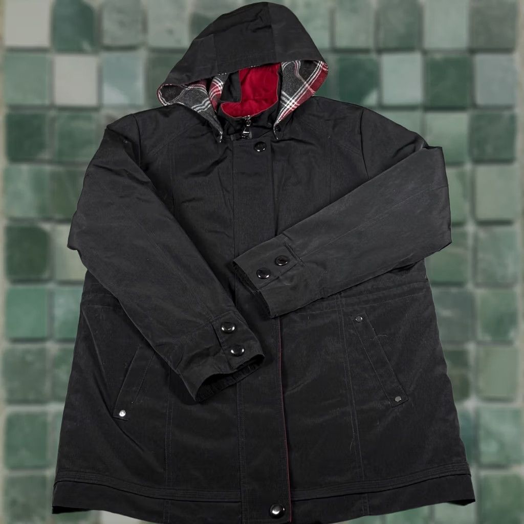 Vintage VINTAGE Braetan Black Plaid Lined Mid-Length Jacket Coat with Removable Hood Full Zip Wool Blend Liner Women's M Parka Outerwear Size M / US 6-8 / IT 42-44 - 1 Thumbnail