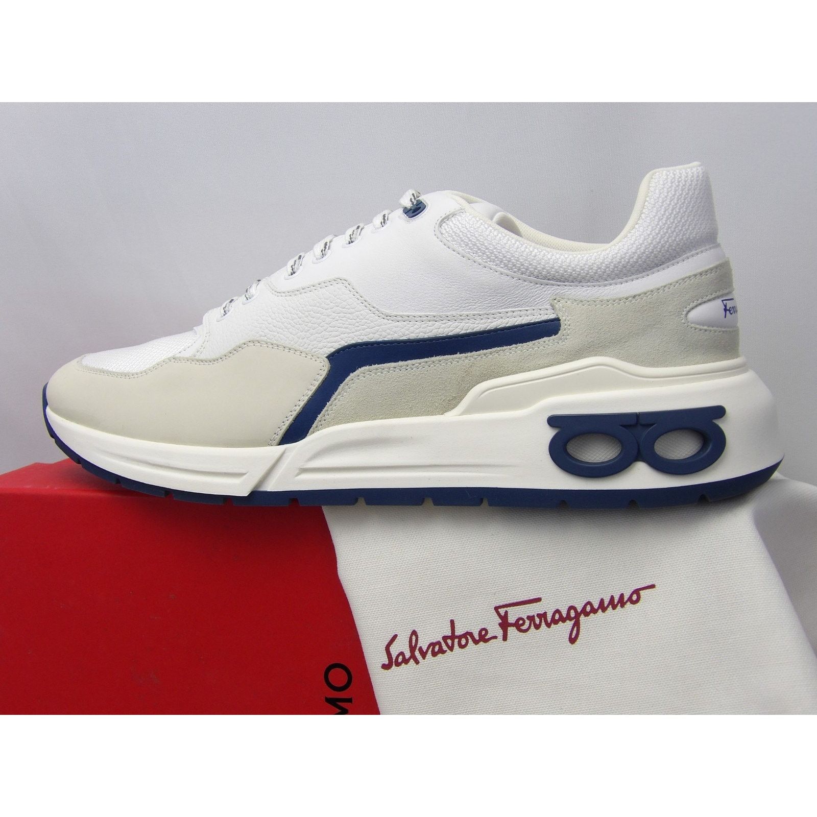 Salvatore Ferragamo FERRAGAMO COSMA LOW WHITE EATHER GANCINI LOGO SNEAKERS 11 Size US 12 / EU 45 - 2 Thumbnail