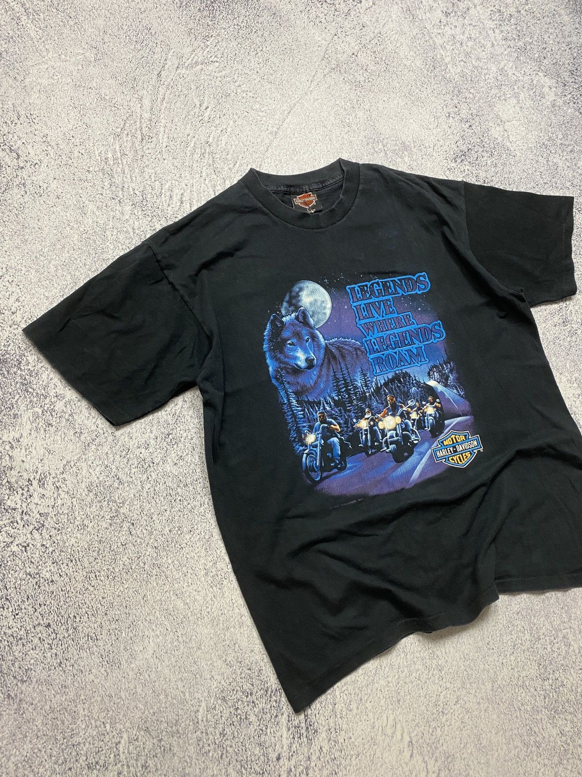 Harley Davidson × Vintage 1991 Vtg Harley Davidson Legends Live Where Legends Roam Tee Size US L / EU 52-54 / 3 - 3 Thumbnail