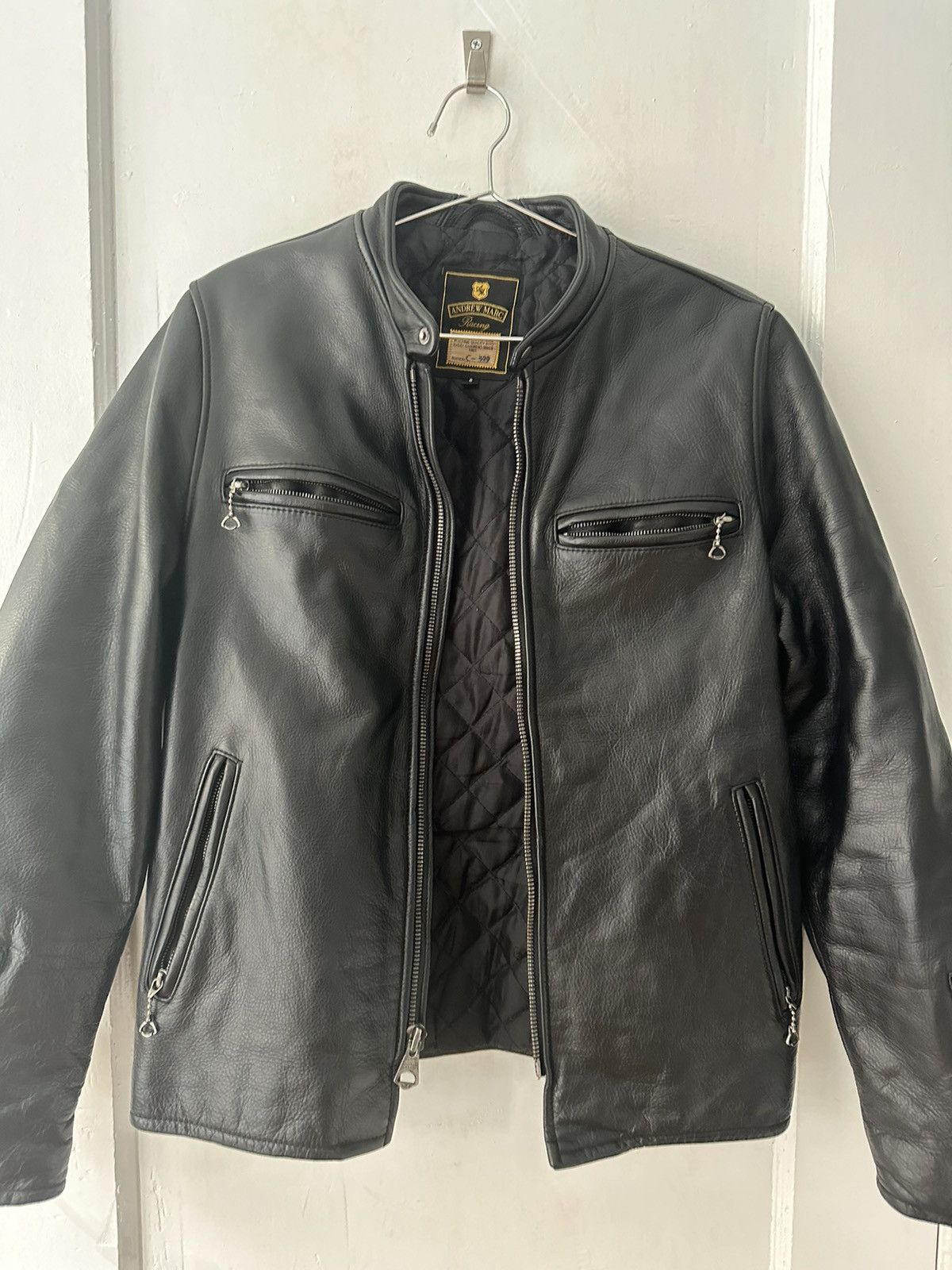 image of Vintage Cafe Racer Andrew Marc Leather Moto Jacket in Black, Men's (Size Small)