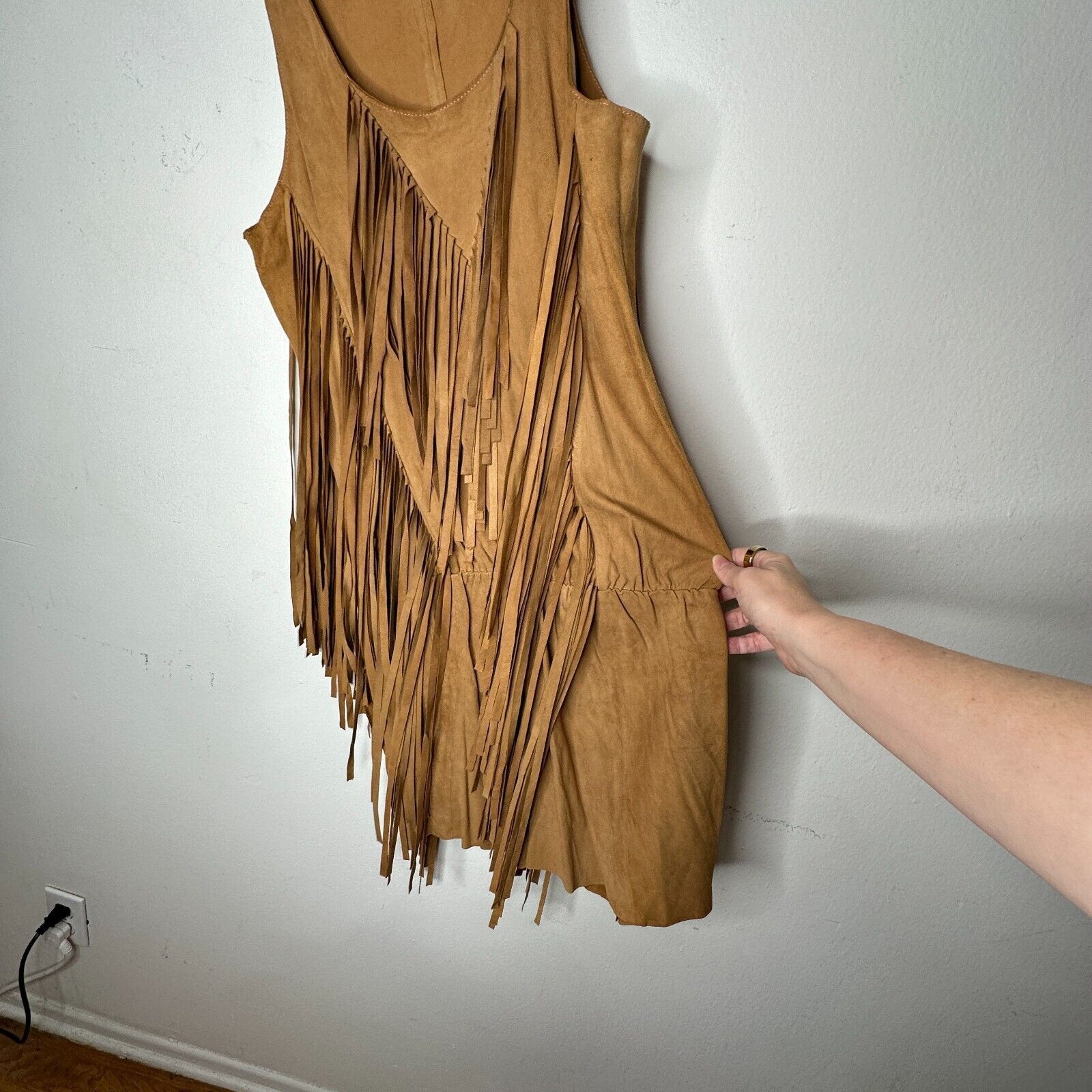 Other Belair Calvi Camel Goat Suede Sleeveless Fringed Dress T2 Size XS / US 0-2 / IT 36-38 - 5 Thumbnail