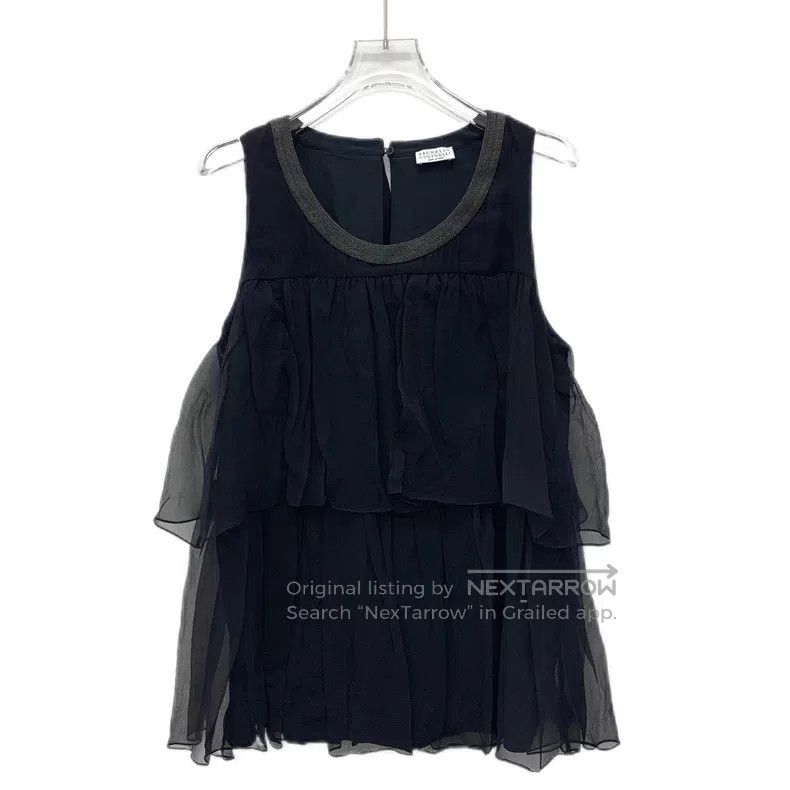 Brunello Cucinelli Brunello Cucinelli Black sequined silk round-neck sleevele Size M / US 6-8 / IT 42-44 - 1 Thumbnail