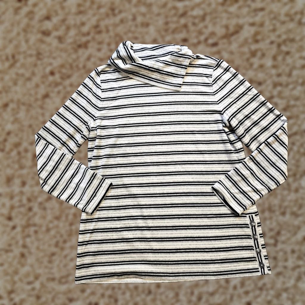 Talbots Talbots Sweater Top Women Large Gray Stripe Velour Turtleneck Long Sleeve Casual Size L / US 10 / IT 46 - 1 Thumbnail