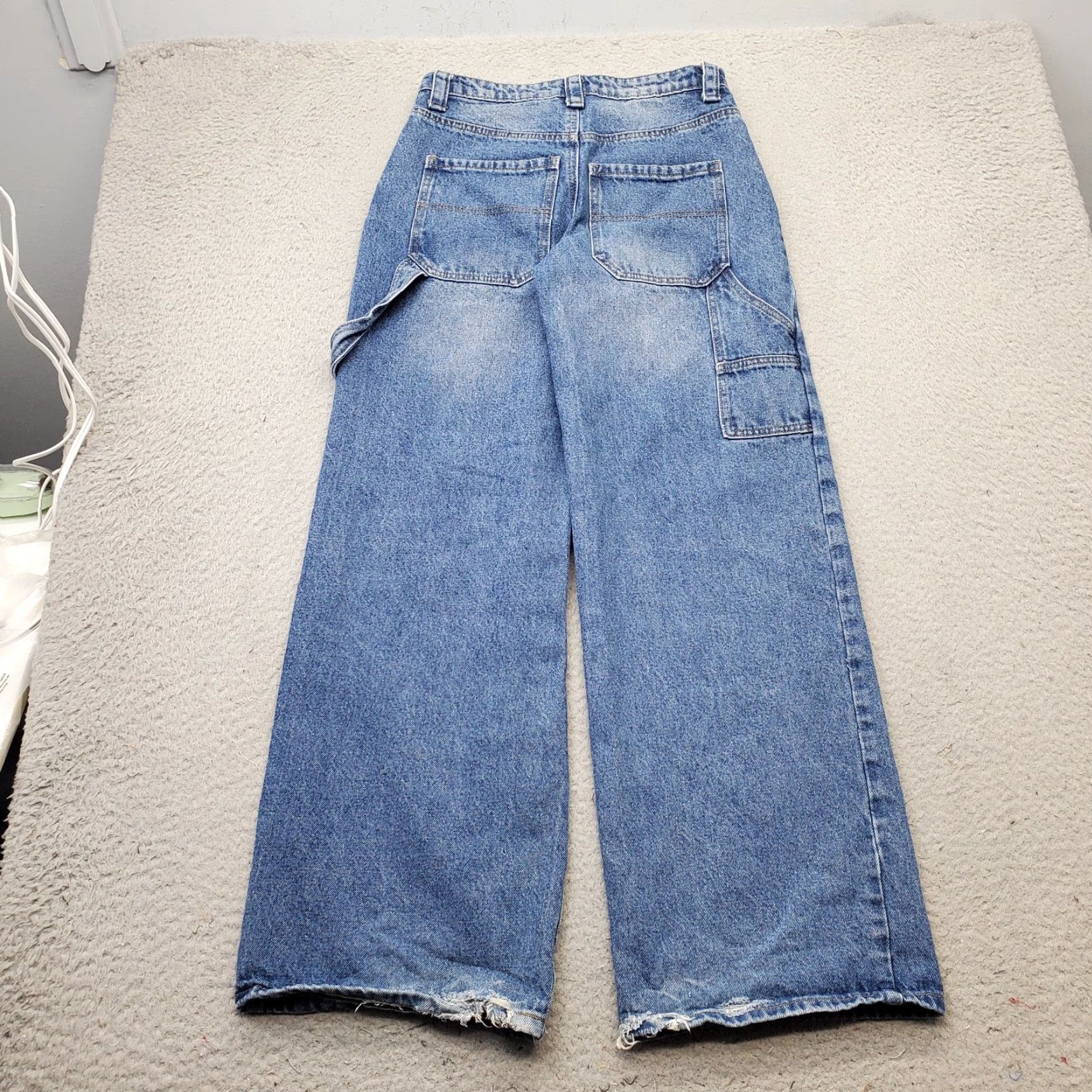 Vintage Edikted Womens XS Blue Denim Baggy Jeans Carpenter Faded Medium Wash 5-Pocket Regular Inseam 30.25" Hammer Loop Streetwear Size 26" / US 2 / IT 38 - 2 Thumbnail
