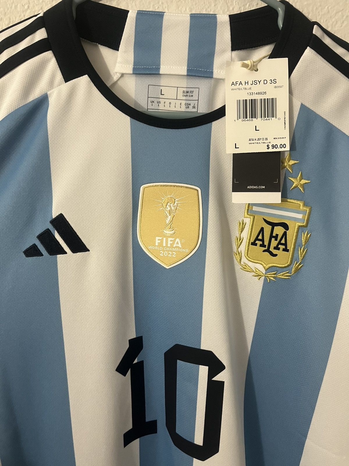 Adidas 2022 2023 Adidas Argentina Home Soccer Jersey Messi 10 Size US L / EU 52-54 / 3 - 2 Thumbnail