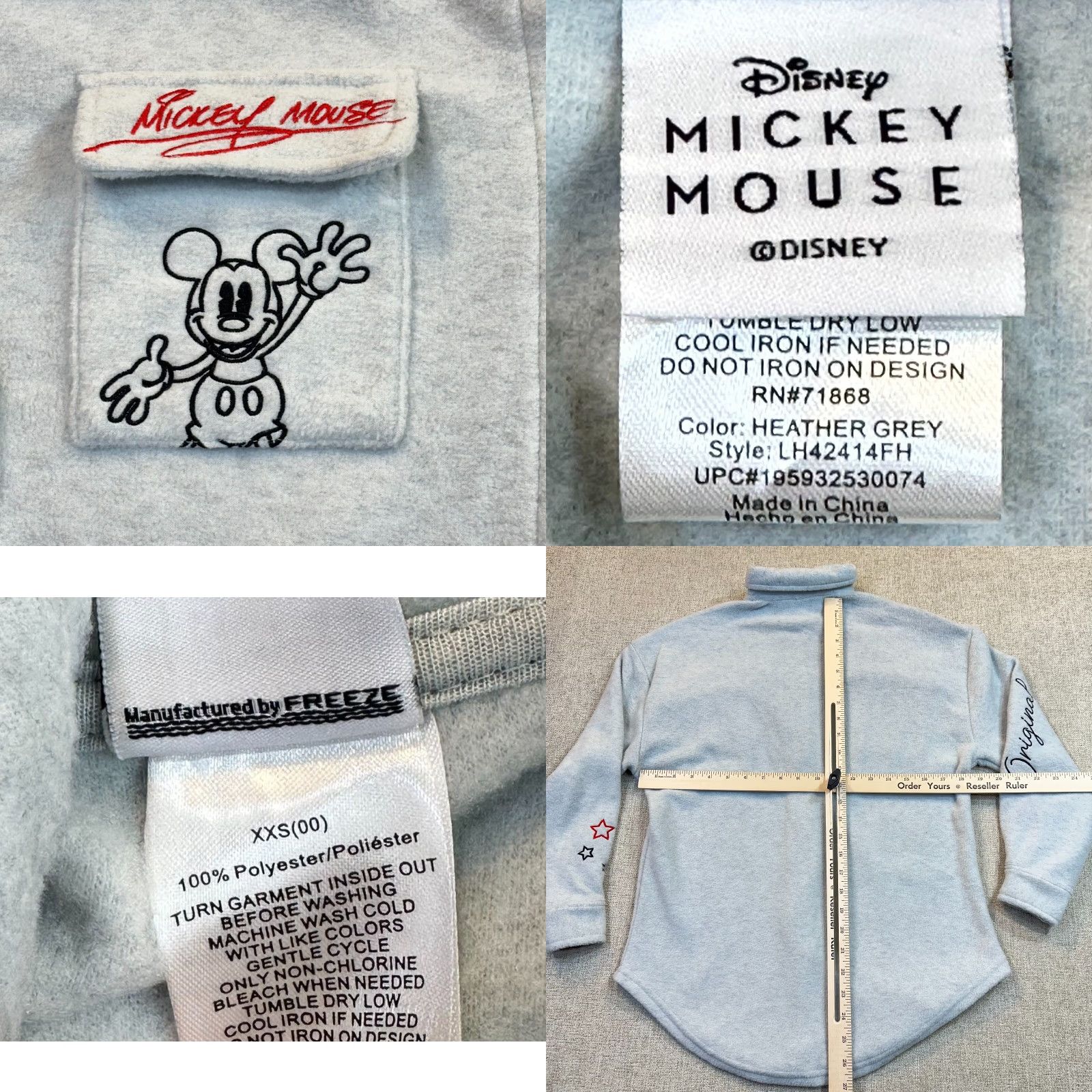 Vintage Mickey Mouse Embroidered Fleece Shacket Women's XXS Gray Polyester Shacket Cartoon Disney Mickey Mouse Heather Gray Shacket Womens XXS Size XXS / US 00 / IT 34 - 8 Thumbnail
