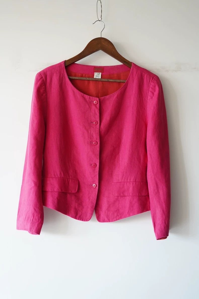 Kenzo KENZO 80s Round Neck Linen Blazer - dmc Size US M / EU 48-50 / 2 - 1 Thumbnail