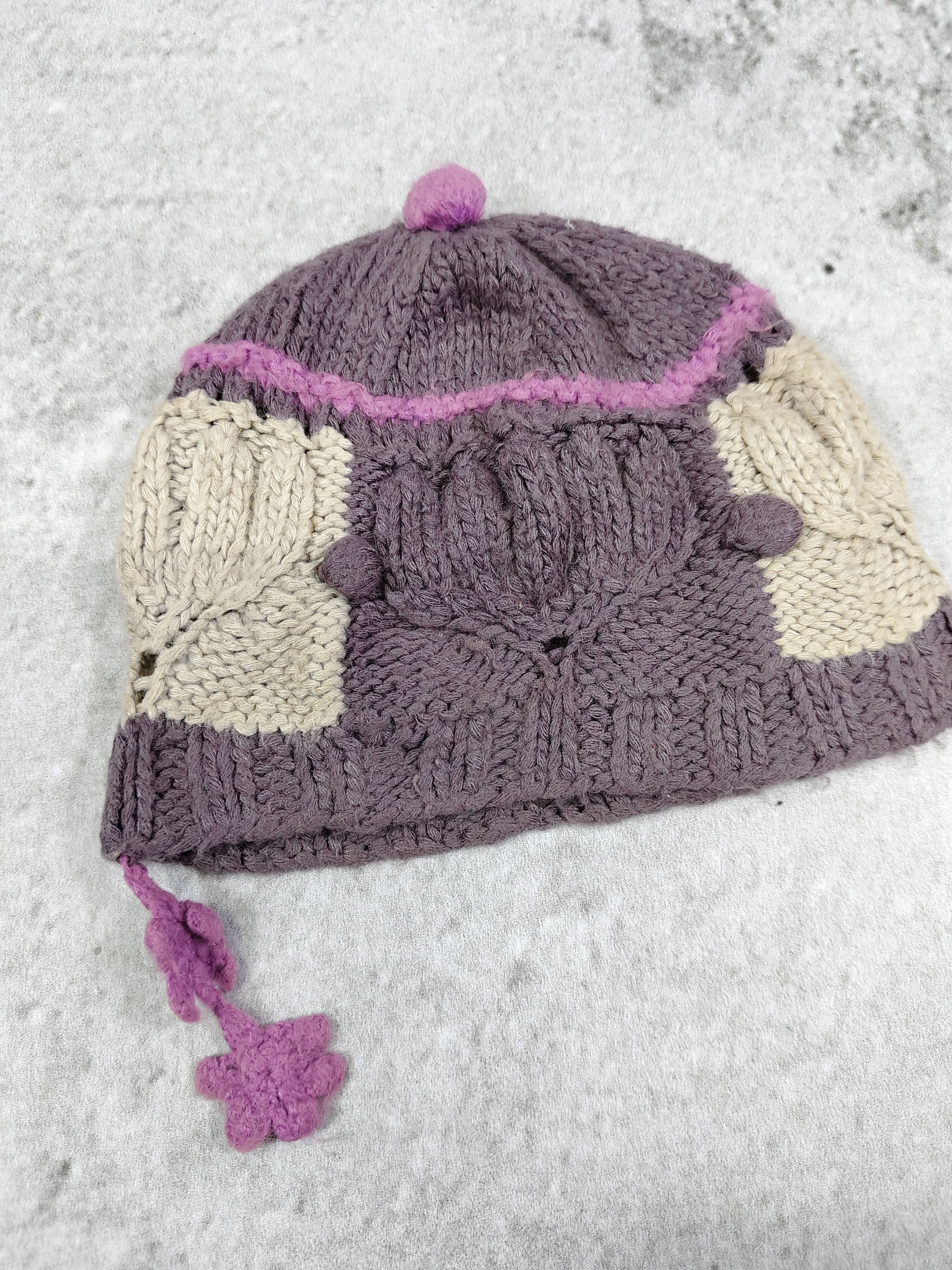 CABANE de ZUCCa 2000s Zucca🇯🇵 Chunky Floral Cozy Mori Girl Knit Beanie Hat Size ONE SIZE - 2 Thumbnail