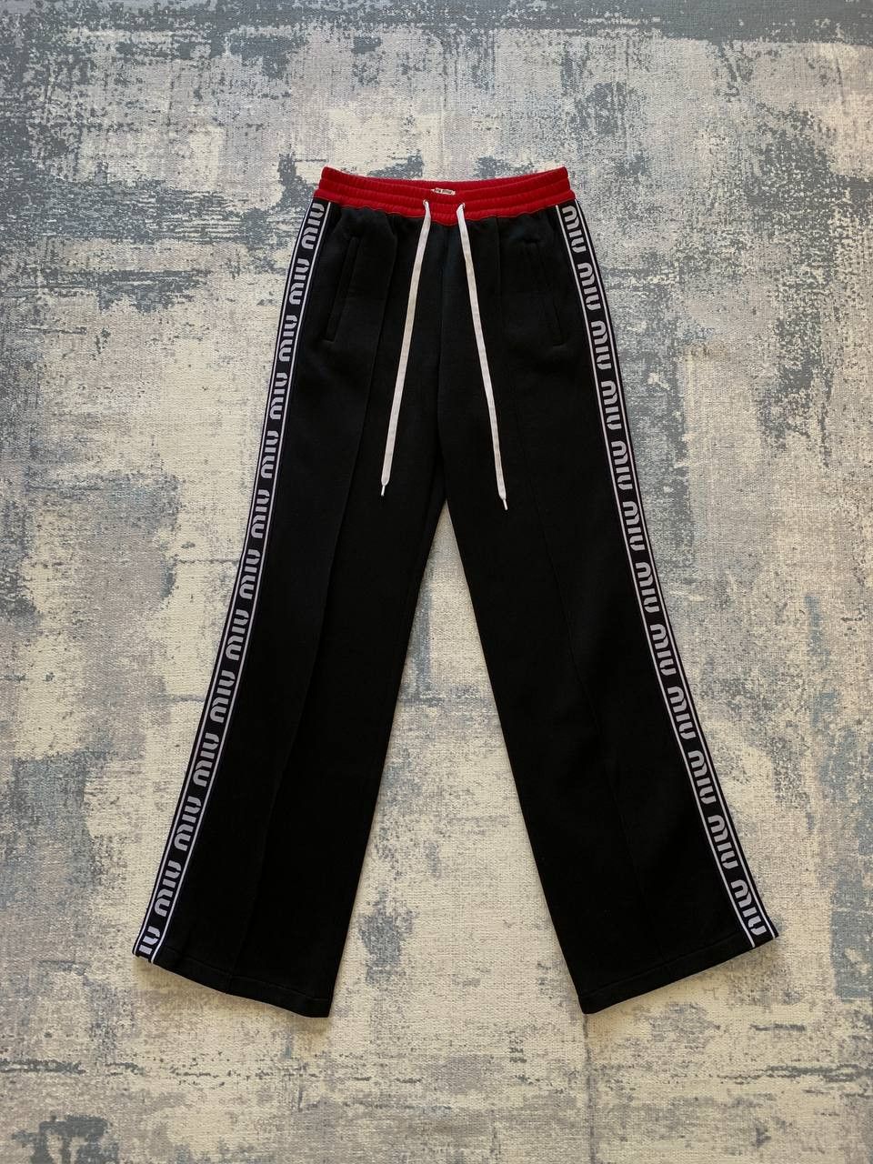 image of Miu Miu Logo Stripe Pants Bottoms Trousers Y2K Black, Women's (Size 26)