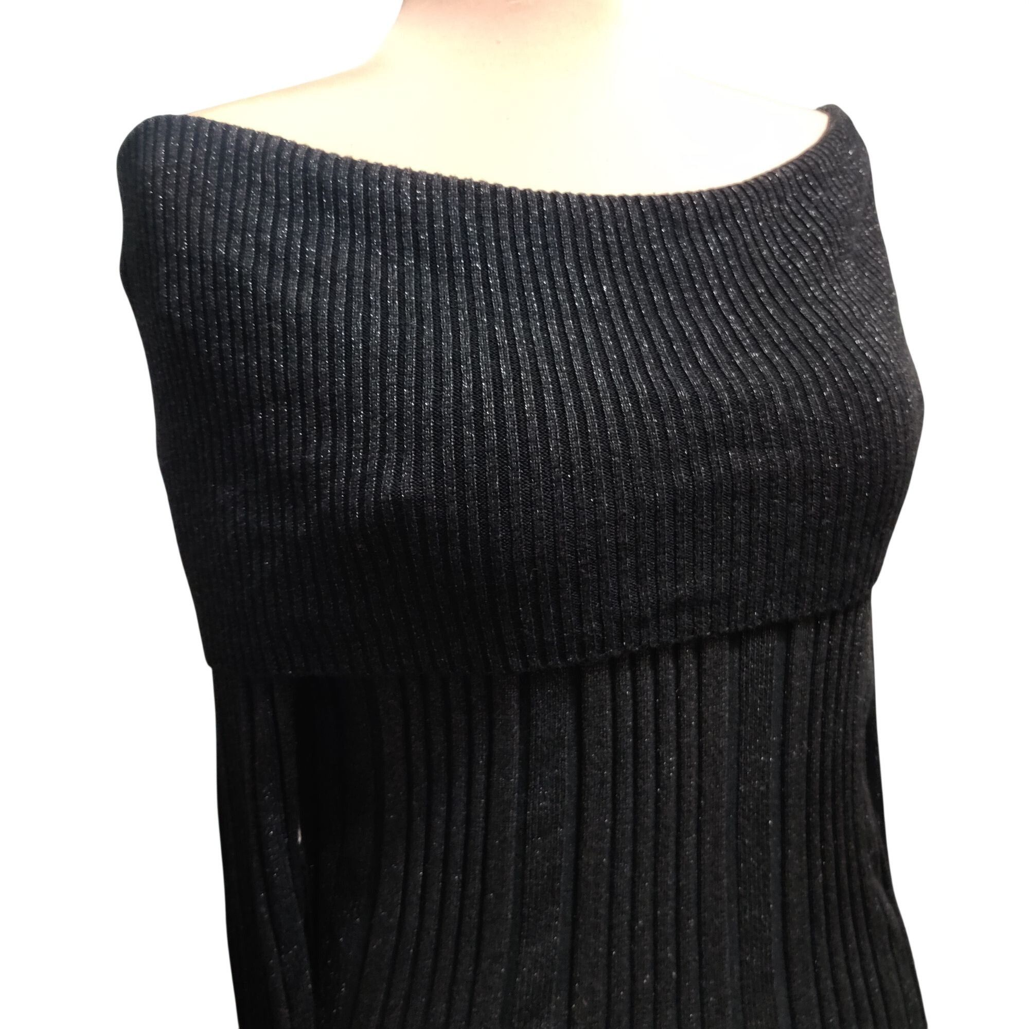 Other GNW L Womens Black Sweater Ribbed Metallic Cowl Neck Stretch Size L / US 10 / IT 46 - 10 Thumbnail