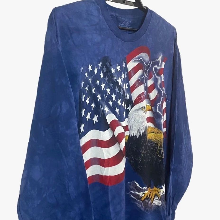 The Mountain VINTAGE The Mountain Bald Eagle T Shirt Tie Dye Long Sleeve Blue XL Mens USA Patriotic Bird 100% Cotton Shirt Size US XL / EU 56 / 4 - 4 Thumbnail