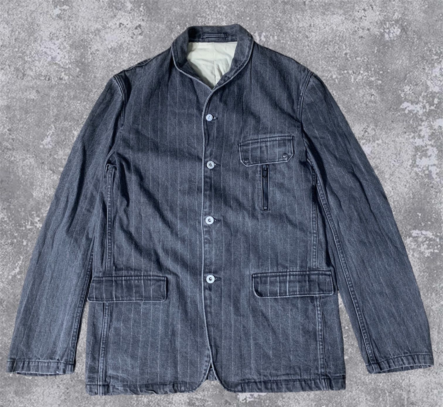 image of Avant Garde x Le Grande Bleu L G B Ppfm Stripe Denim Coat Blazer Jacket, Men's (Size Medium)