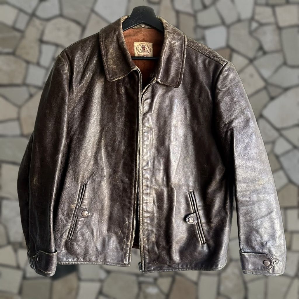 VINTAGE 1940s Czech Gala Leather Jacket Heavy XXL 2XL
