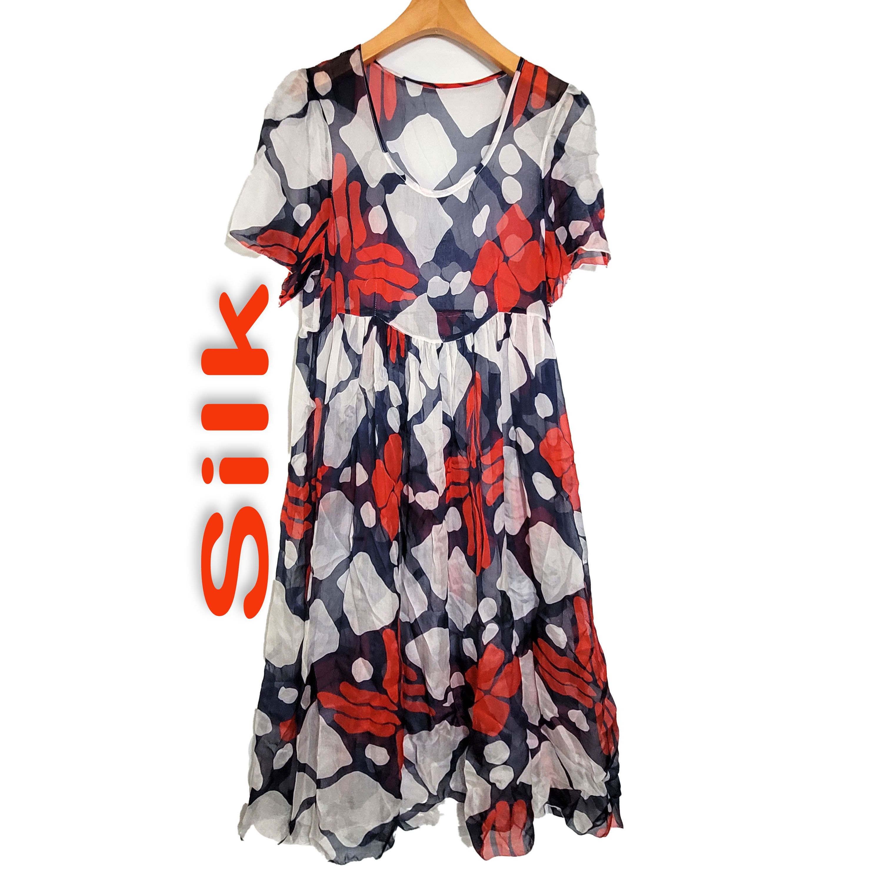 Other Women's 100% Silk Short Sleeve Dress Semi-Transparent SDK395 Size S / US 4 / IT 40 - 1 Thumbnail