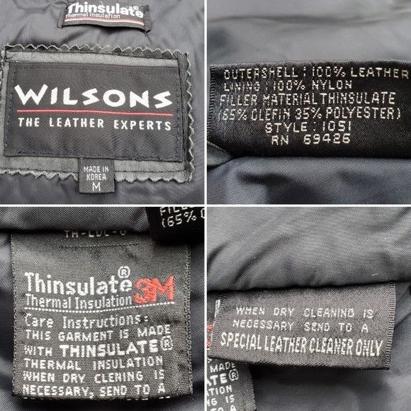 Vintage × Wilsons Leather Vintage 90s y2k Wilsons Black Leather Insulated Bomber Coat Size M / US 6-8 / IT 42-44 - 4 Thumbnail