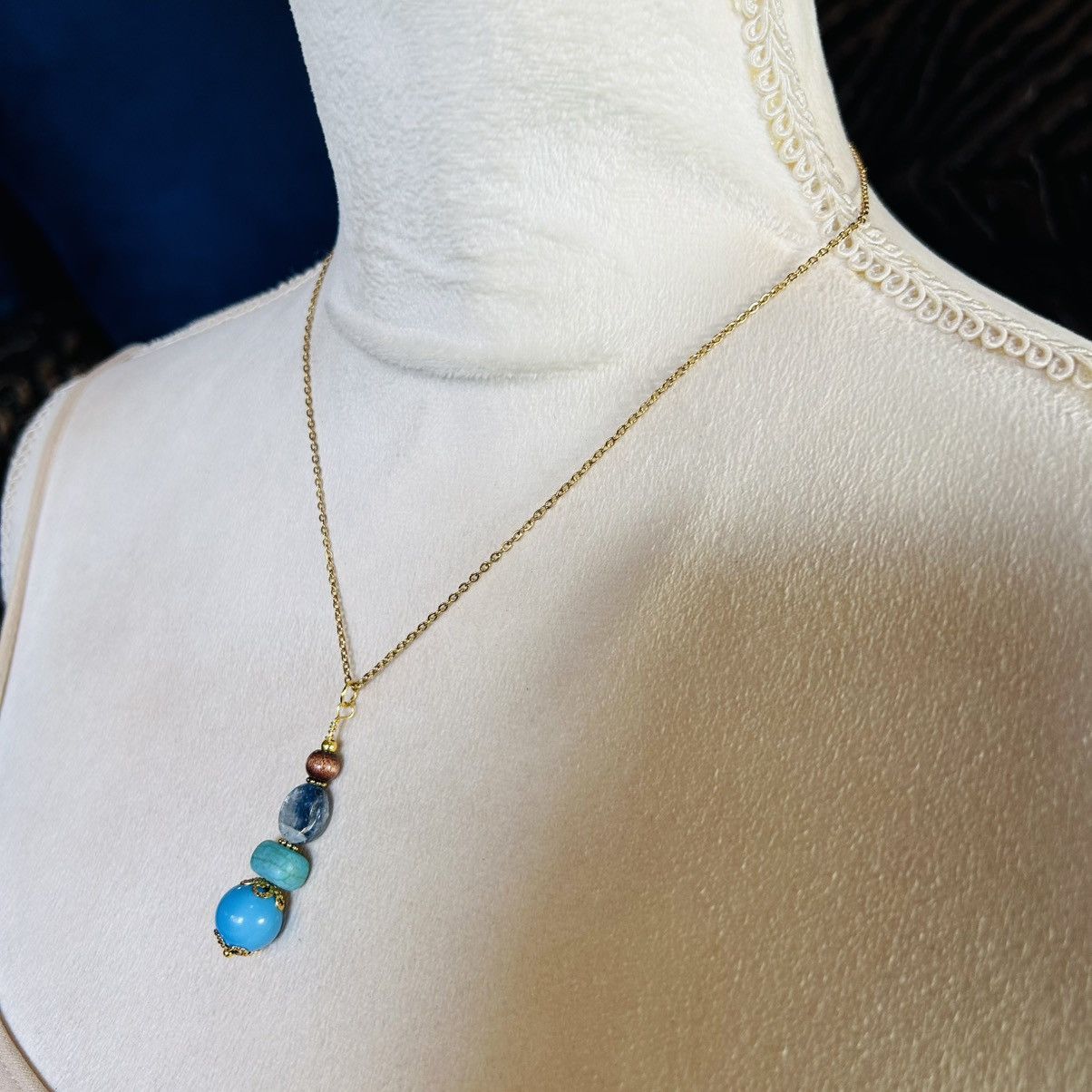 Handmade Handcrafted vintage bead fluorite turquoise drop necklace Size ONE SIZE - 4 Thumbnail