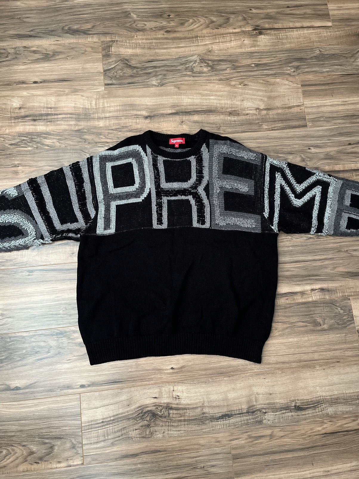 image of Supreme Chenille Logo Sweater in Black, Men's (Size XL)