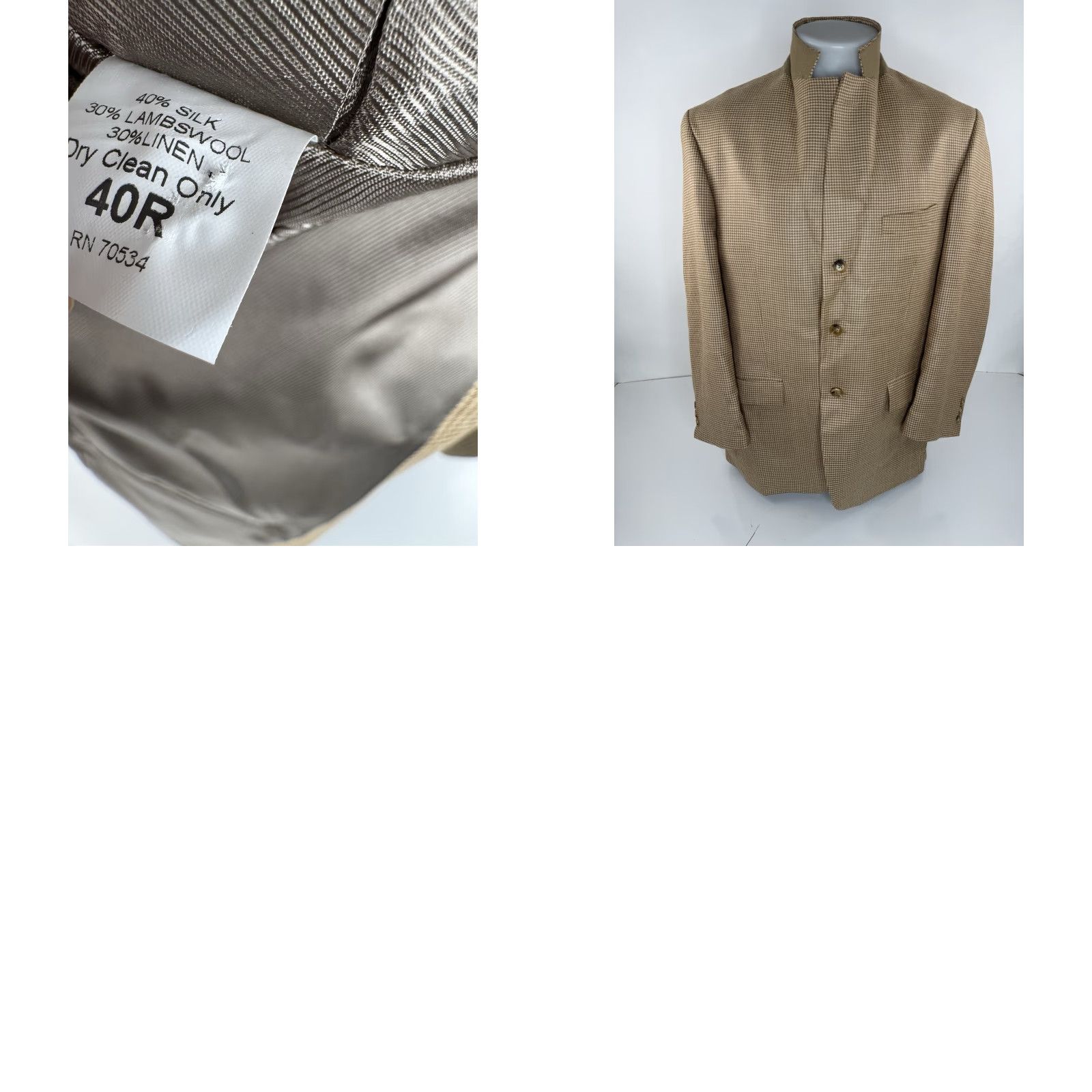 Orvis Orvis Blazer Jacket / Houndstooth Wool Linen Silk US 40 42 R - Brown Beige / Three-Button / Mens, Regular, Size 40 Size 40R - 8 Thumbnail