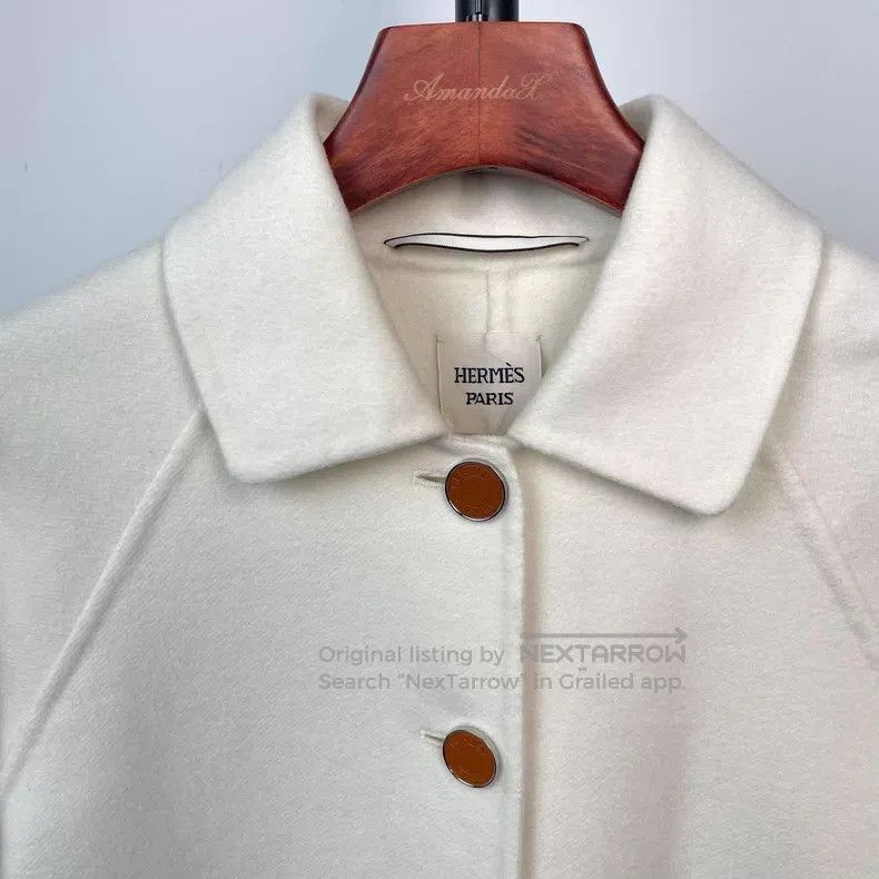 Hermes Hermes White Classic Short Cashmere Double Pockets Reversi Size XS / US 0-2 / IT 36-38 - 4 Thumbnail