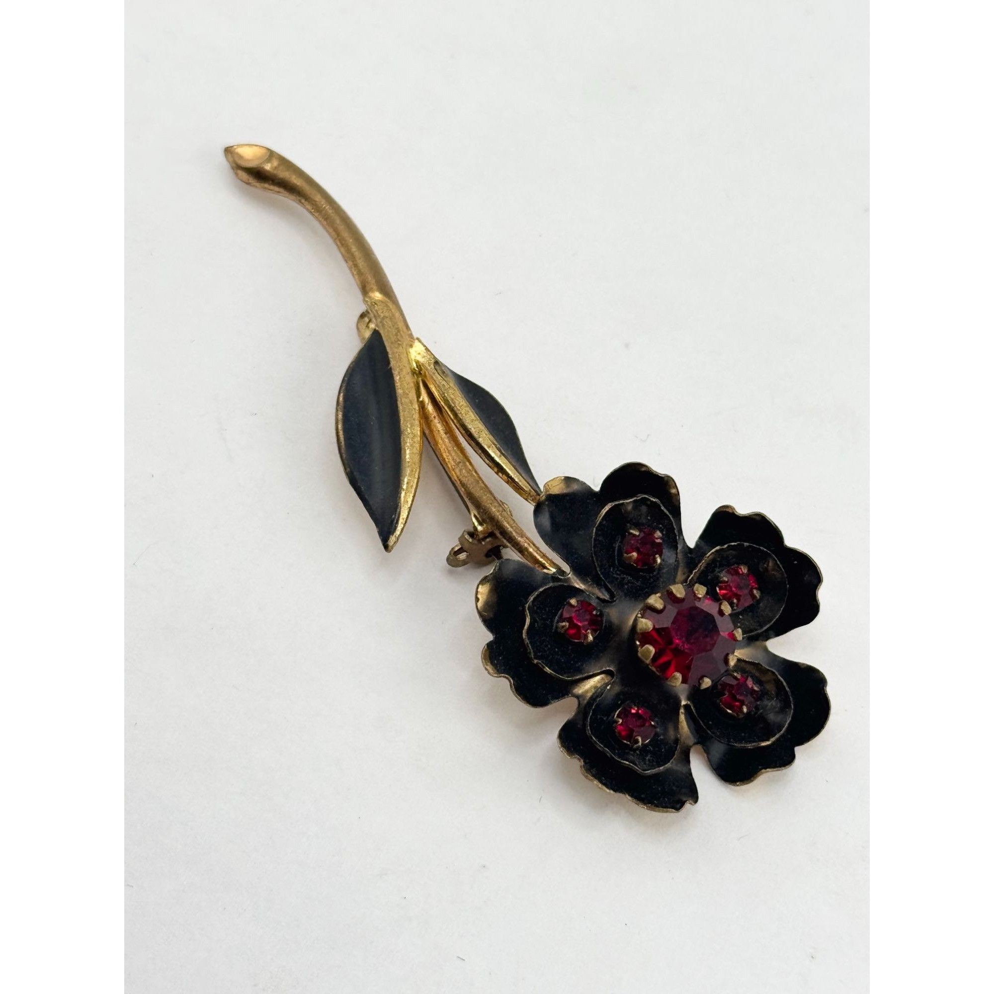 Vintage Vintage signed made in Austria red rhinestone flower brooch Size ONE SIZE - 3 Thumbnail