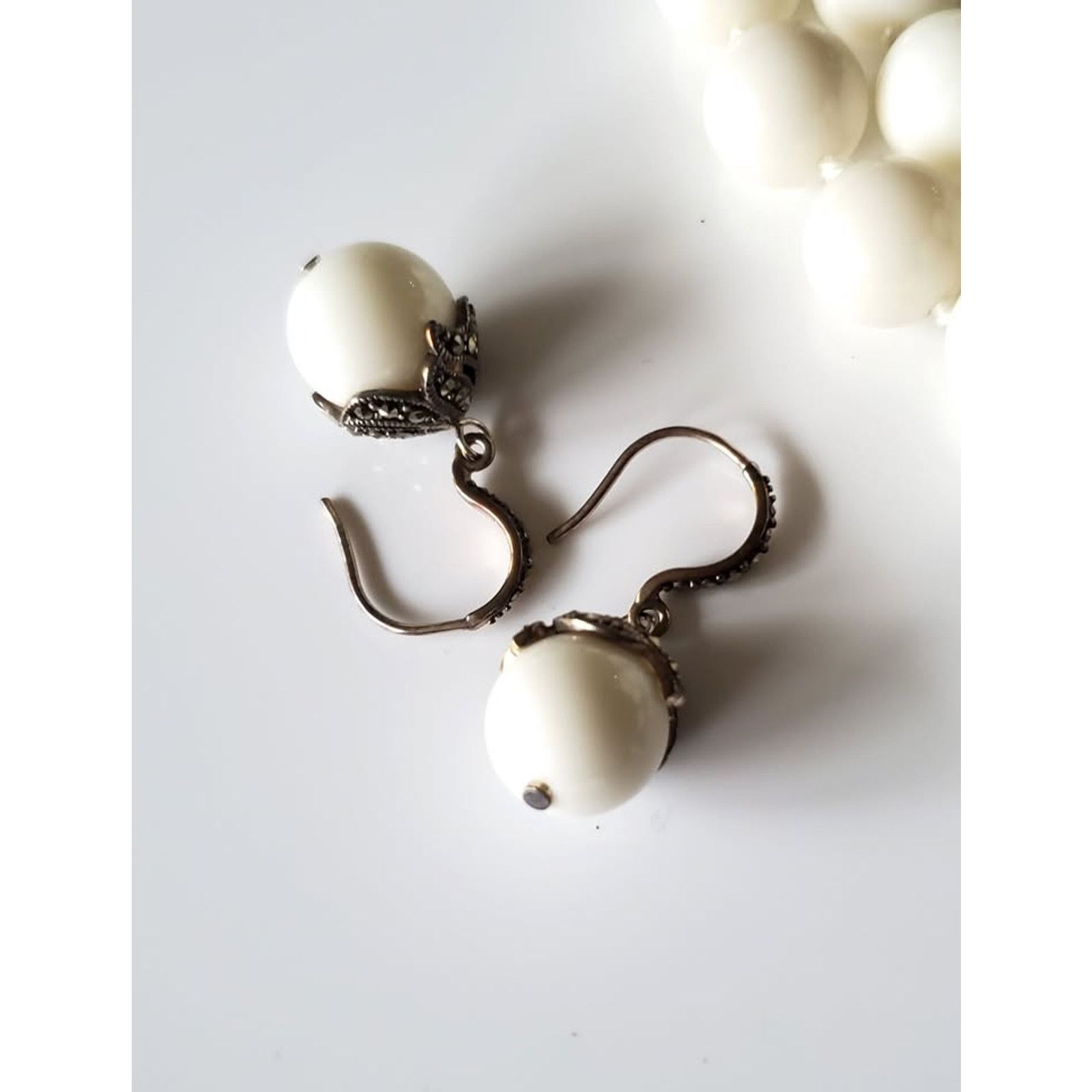 Other White Glass Bead Necklace and Earring Set with Marcasites Size ONE SIZE - 4 Thumbnail