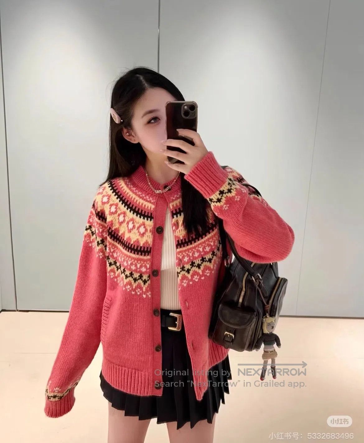 Miu Miu miu miu Fair Island jacquard short knit cardigan| Size L / US 10 / IT 46 - 2 Thumbnail