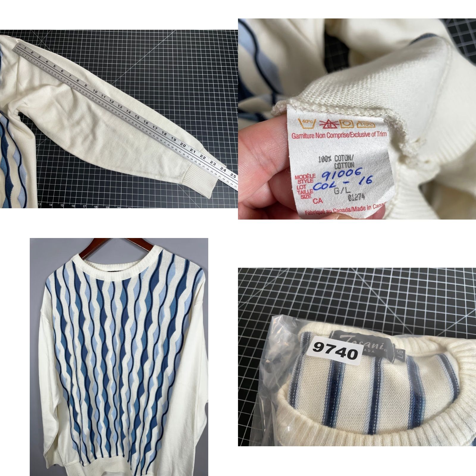 Vintage VINTAGE Tosani Canada Men Sweater Adult Large Crew Neck 90s Geometric Knit Lightweight Cotton Size US L / EU 52-54 / 3 - 8 Thumbnail