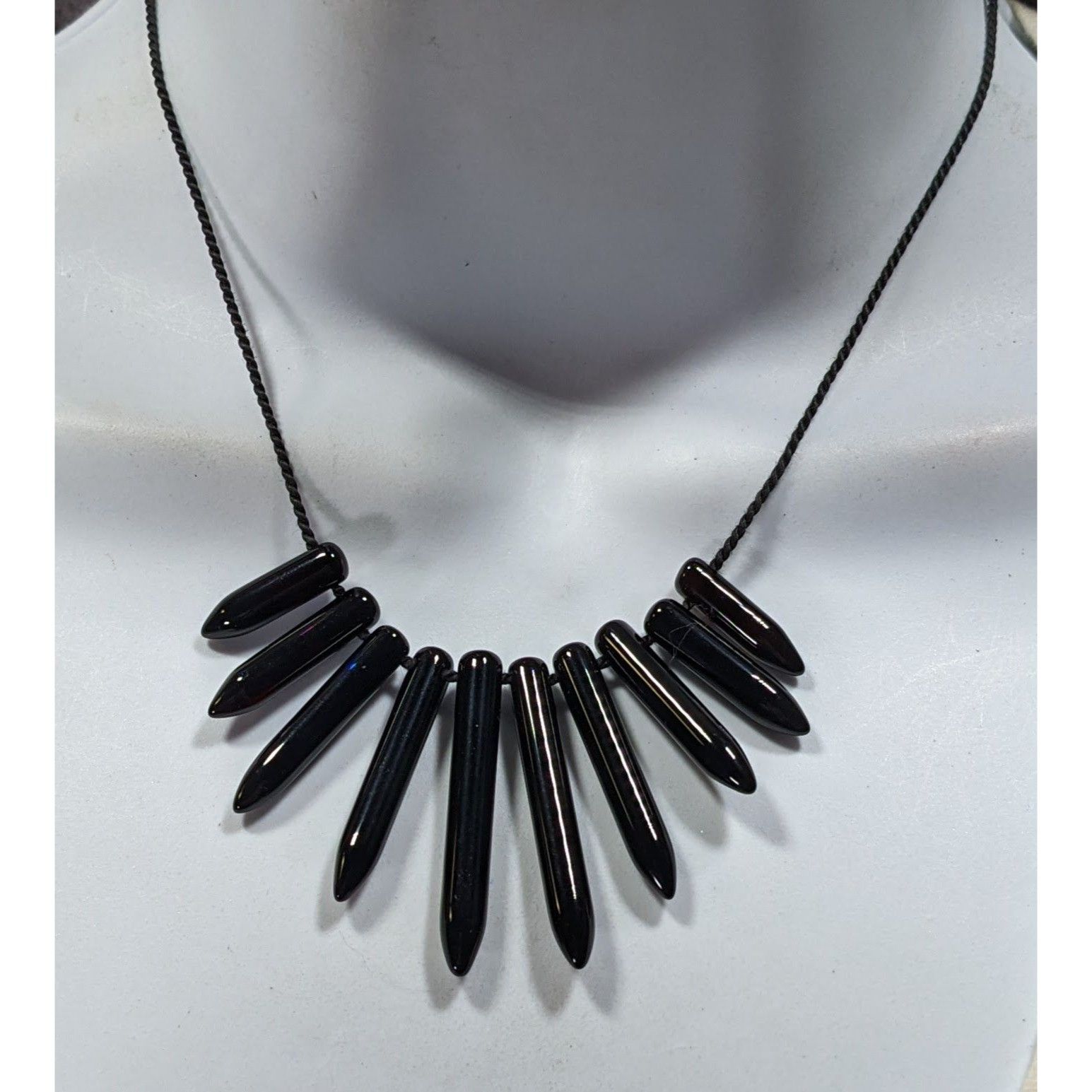 Other Gothic Polished Onyx Graduated Pillar Necklace Size ONE SIZE - 1 Thumbnail