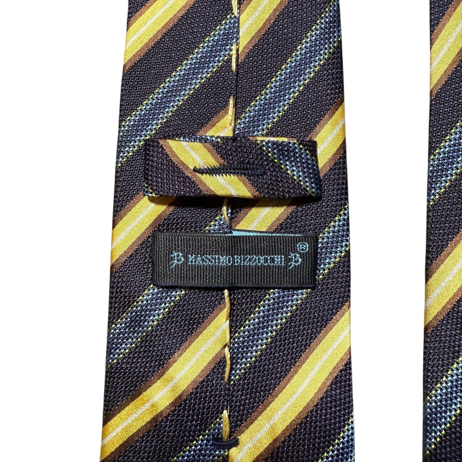Other Massimo Bizzocchi Silk Tie Necktie Stripes Striped Blue Gold Size ONE SIZE - 3 Thumbnail