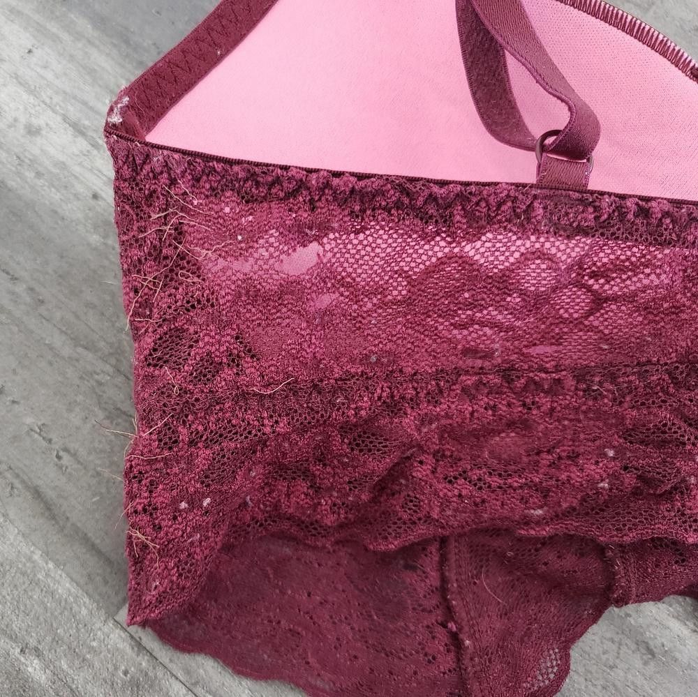Designer Burgundy Lace Detailed VS Bustier Bra Size ONE SIZE - 3 Thumbnail