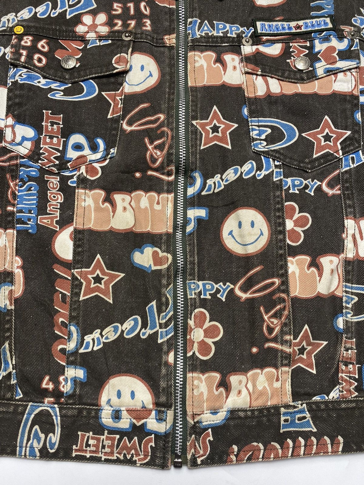 Angel Blue 1990s Angel Blue - Printed Pop Smiley Denim Work Jacket Size L / US 10 / IT 46 - 10 Thumbnail