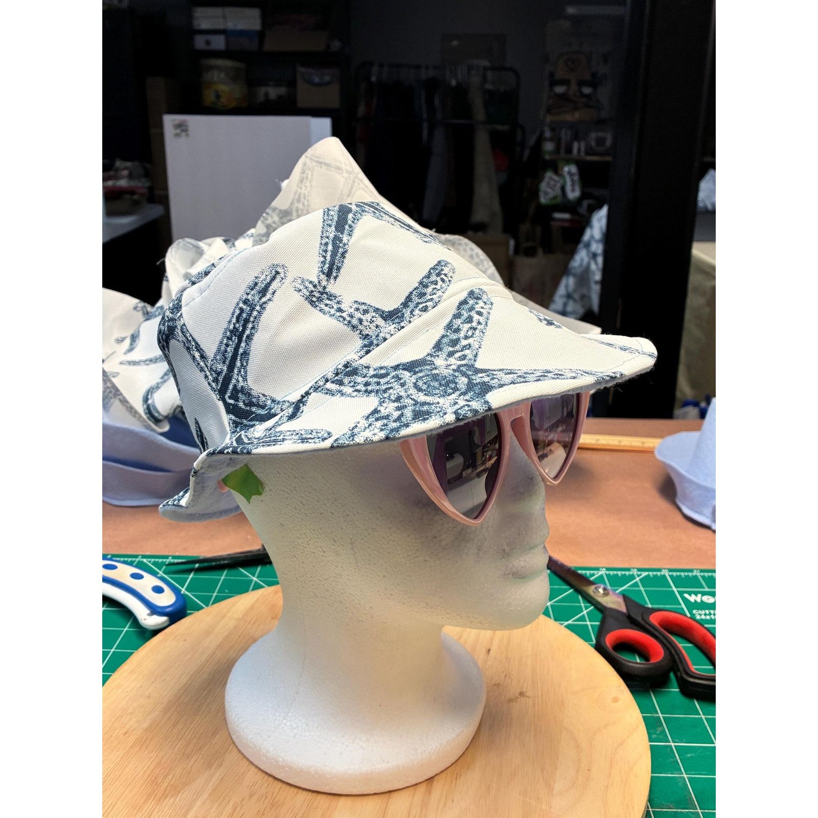 Other Upcycled Bucket Hat — Navy & White Starfish Print, Size ONE SIZE - 8 Thumbnail