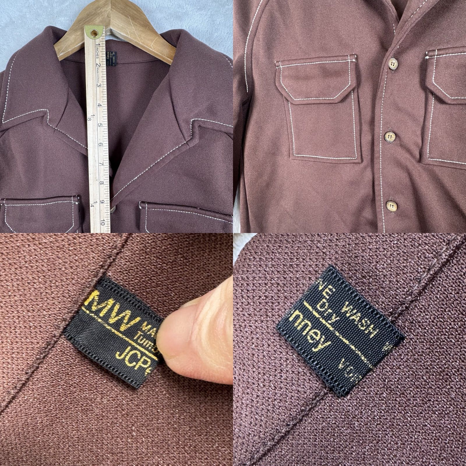 JCPenney VINTAGE JCPenney Men's M Brown Retro Button-Front Shirt Hippie Disco Wide Lapel Collar 1970s Mens Brown Shirt Disco Vintage Look Size US M / EU 48-50 / 2 - 9 Thumbnail