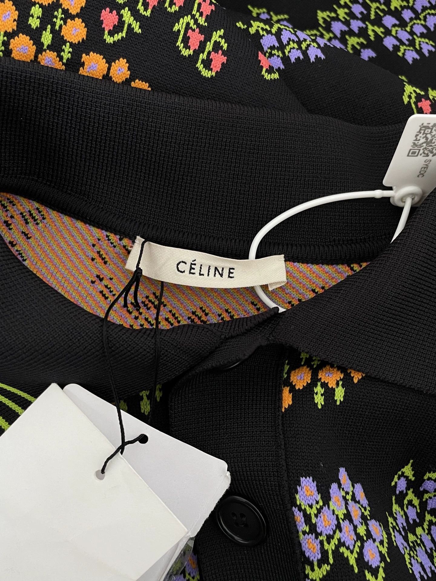 Celine Celine 23SS Floral Knit Polo Women S Black Colorful Floral Size S / US 4 / IT 40 - 3 Thumbnail