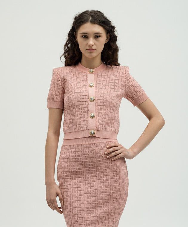 Balmain o1s1wg110725 Pb Labyrinth Knit Cardigan in Pink Size M / US 6-8 / IT 42-44 - 2 Thumbnail
