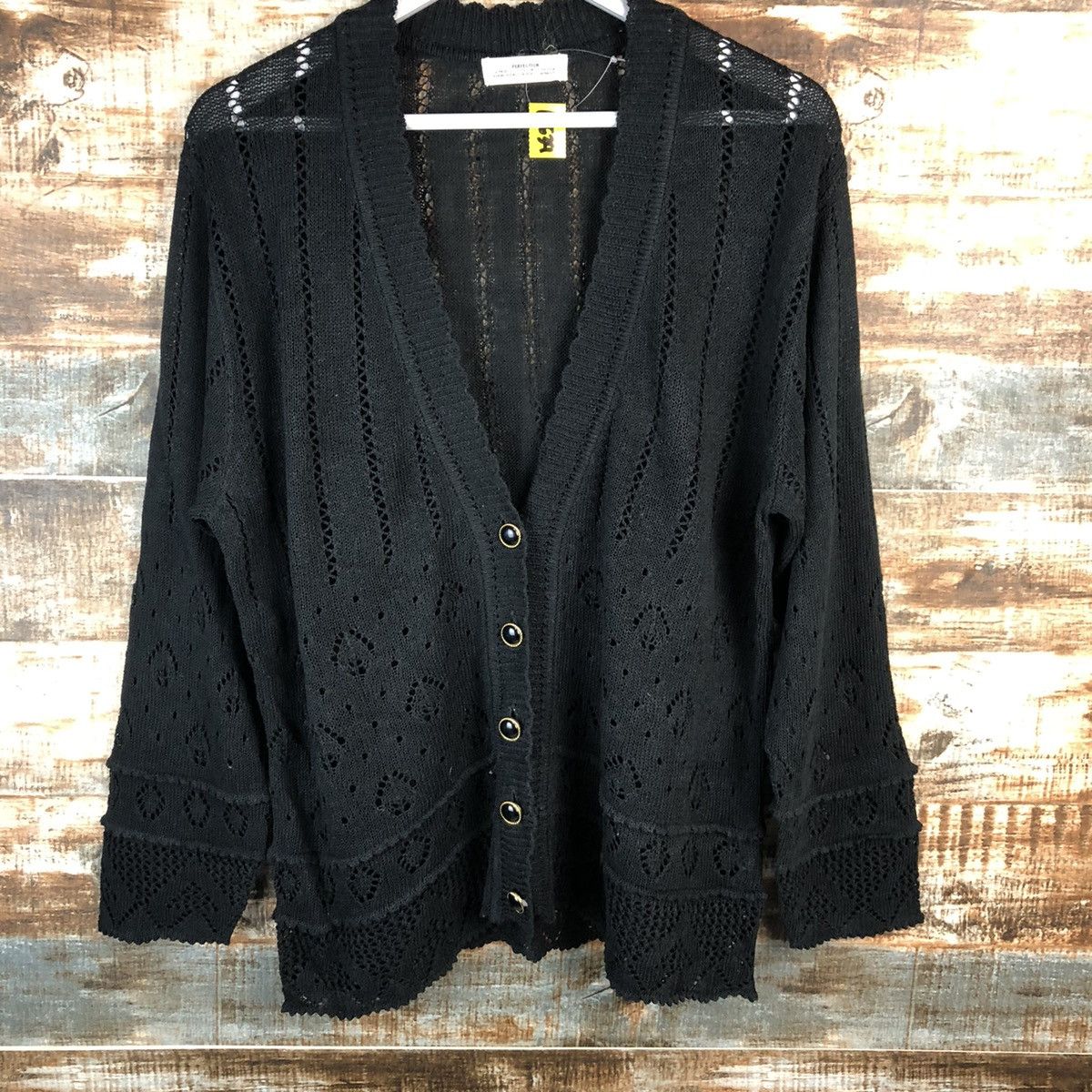Homespun Knitwear × Japanese Brand Japanese Brand Black crochet Cardigan Knitwear #A1539 Size M / US 6-8 / IT 42-44 - 3 Thumbnail