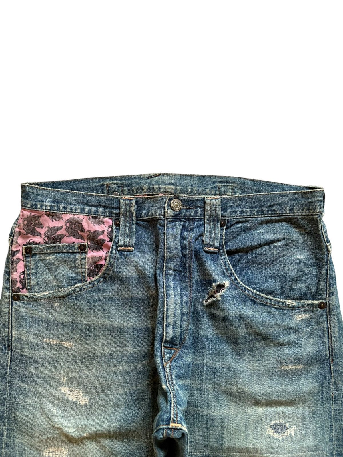 Japanese Brand × KMRii Vintage Rna Inc Buckle Back Faded Wash Distress Patch Jeans Size US 31 - 4 Thumbnail
