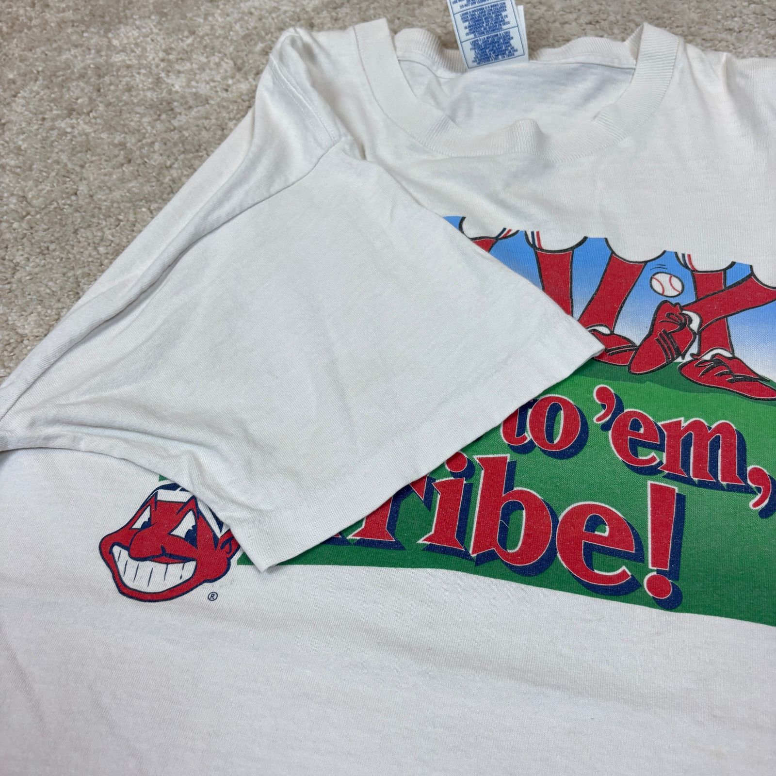 MLB × Pro Player × Vintage VTG 90s Cleveland Indians Sock It To Em Tribe Shirt Large Size US L / EU 52-54 / 3 - 9 Thumbnail