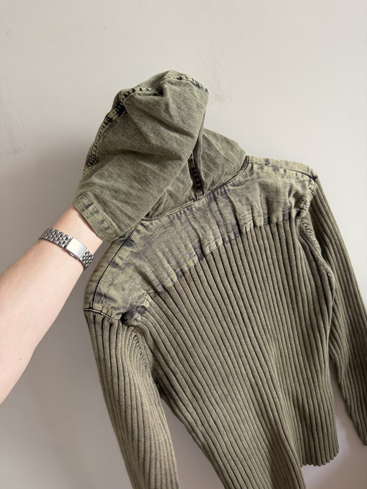 Japanese Brand Khaki Ribbed Hooded Sweater Half-Zip Size US M / EU 48-50 / 2 - 7 Thumbnail