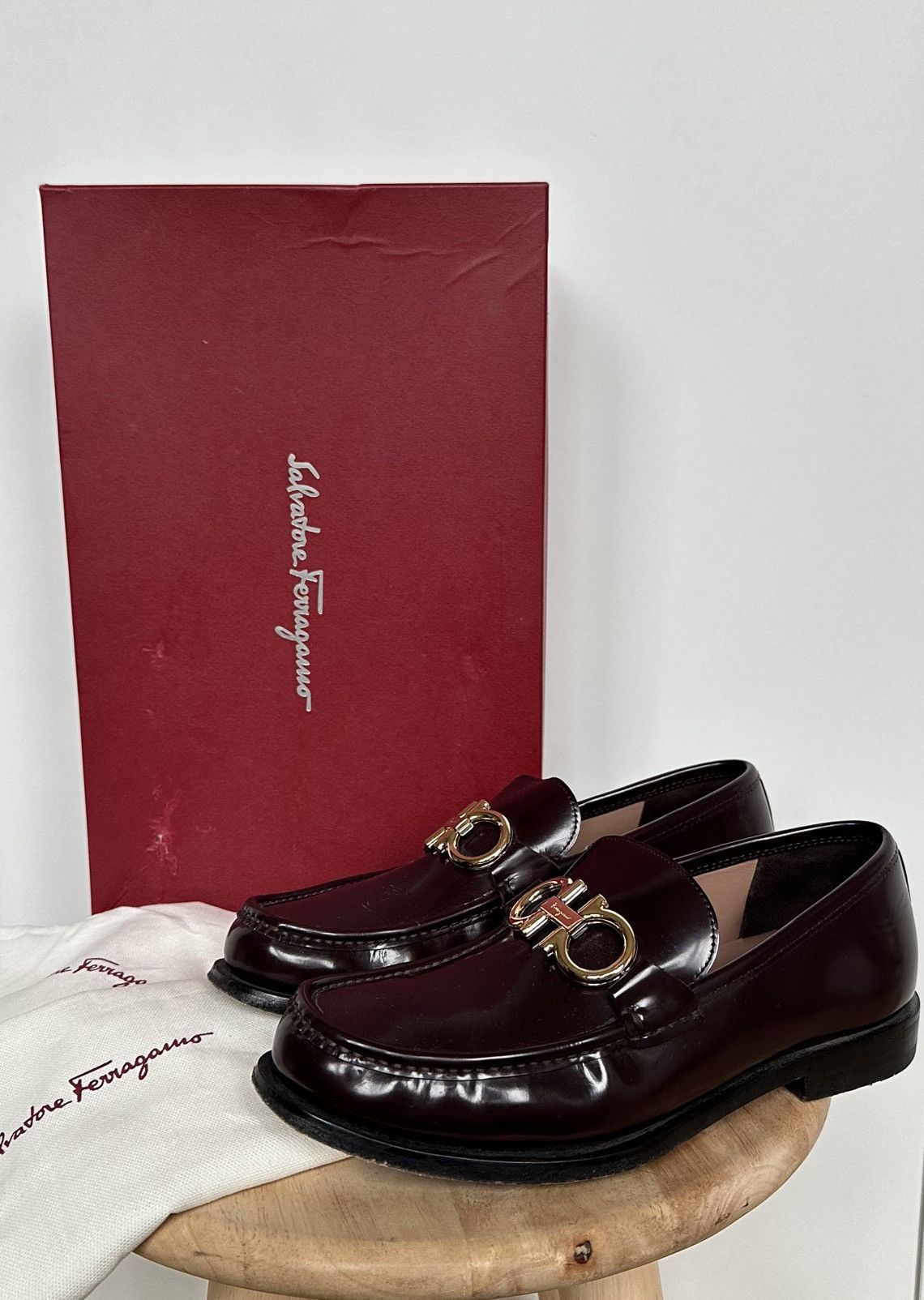 Salvatore Ferragamo Gancini Loafers in Burgundy Leather
