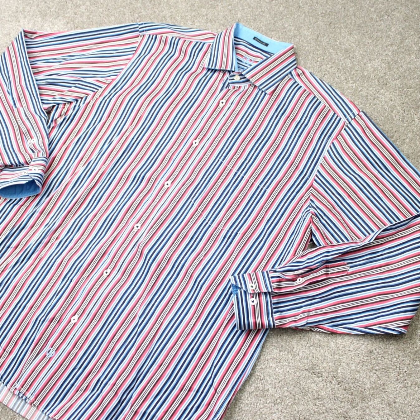 BUGATCHI Bugatchi Uomo Shirt Mens XL Pink/Blue Classic Fit Button-Up Long Sleeve Cotton Stripe Size US XL / EU 56 / 4 - 3 Thumbnail