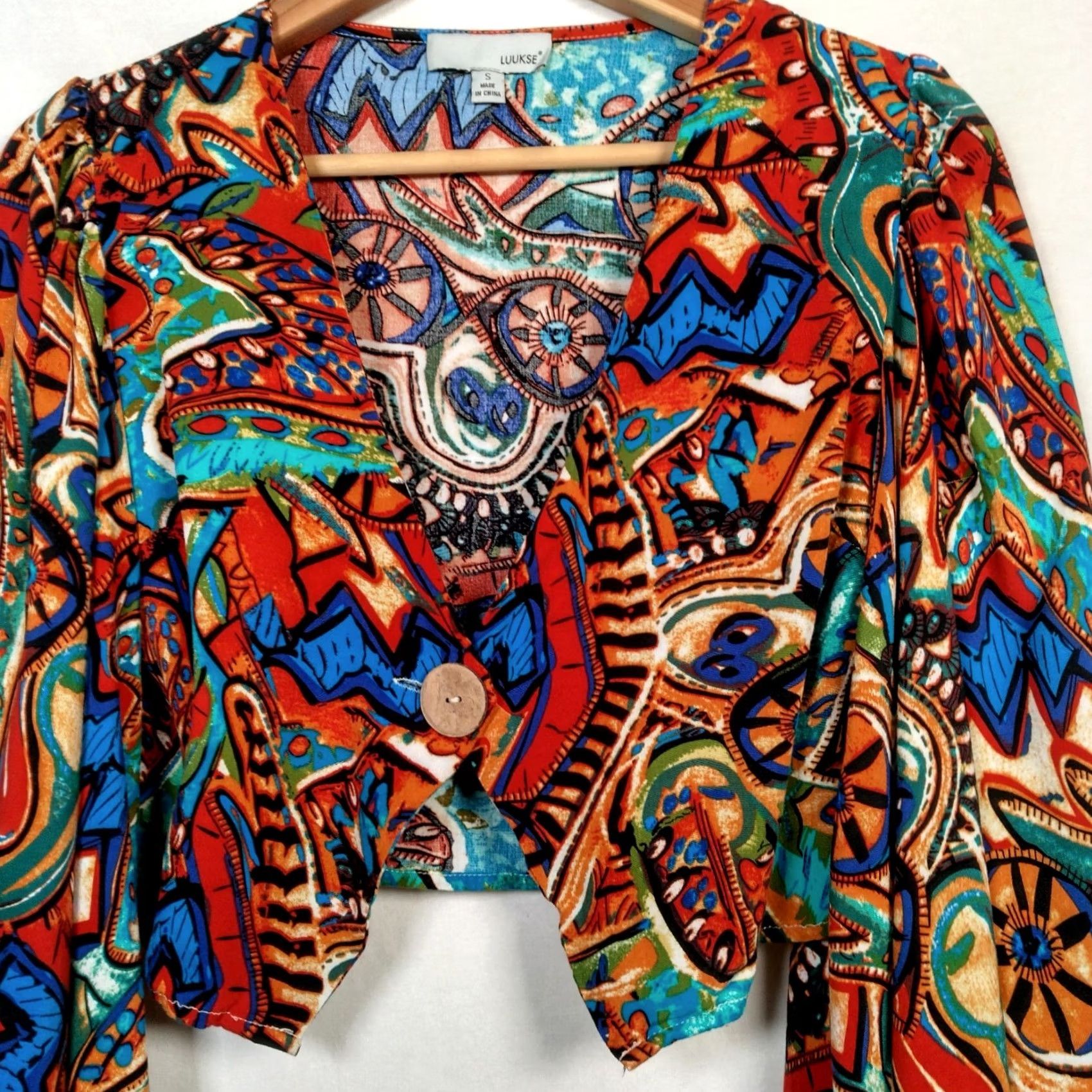 Bell LUUKSE Top Cropped Blouse S Multicolor Long Sleeve Bell V-Neck Abstract Artsy Boho/ Hippie Style Womens Size S / US 4 / IT 40 - 3 Thumbnail