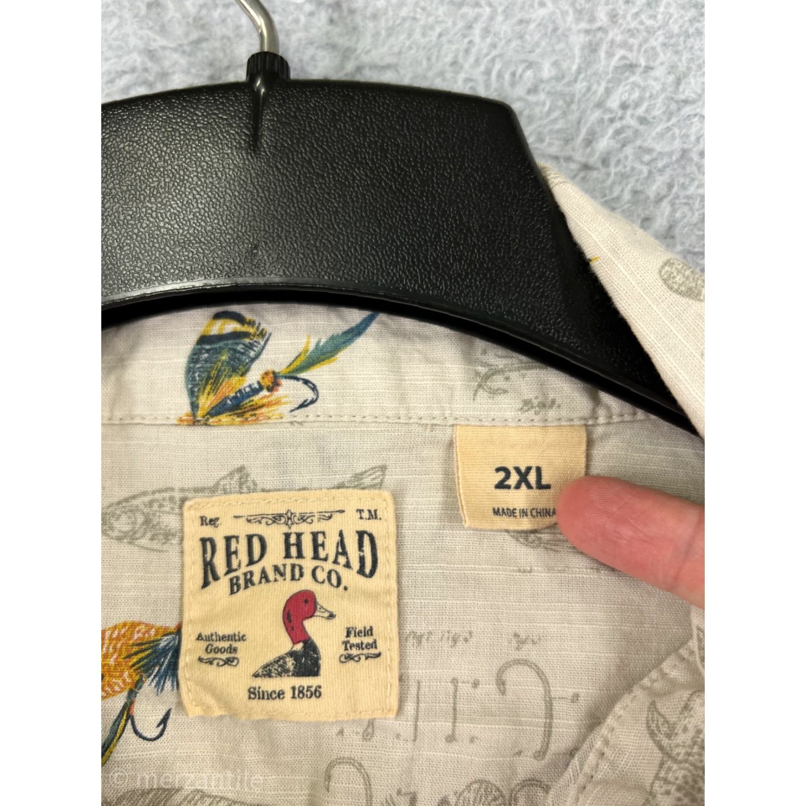 Gloverall RedHead Shirt Mens 2XL Beige Fishing Fly All Over Print Angler 100% Cotton Shirt Men's Beige Fishing Angler 100% Cotton 2XL RedHead Size US XXL / EU 58 / 5 - 3 Thumbnail