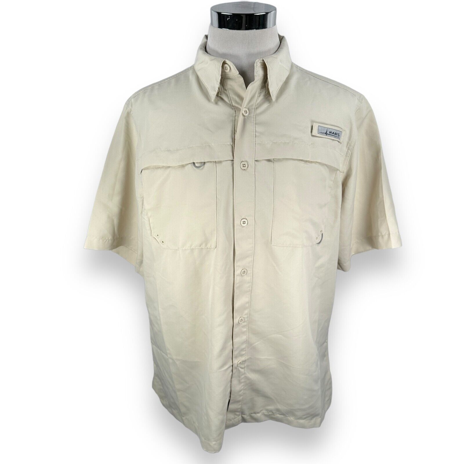 The Unbranded Brand Habit Vented Fishing Shirt Men L Beige Polyester Button-Up Size US L / EU 52-54 / 3 - 1 Thumbnail