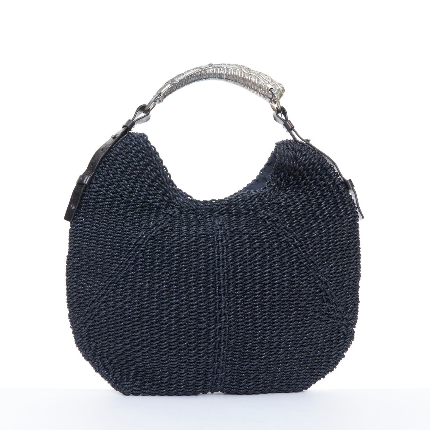 Yves Saint Laurent YVES SAINT LAURENT 2002 Vintage Mombasa Large black raffia silver metal horn shoulder bag Size ONE SIZE - 1 Thumbnail