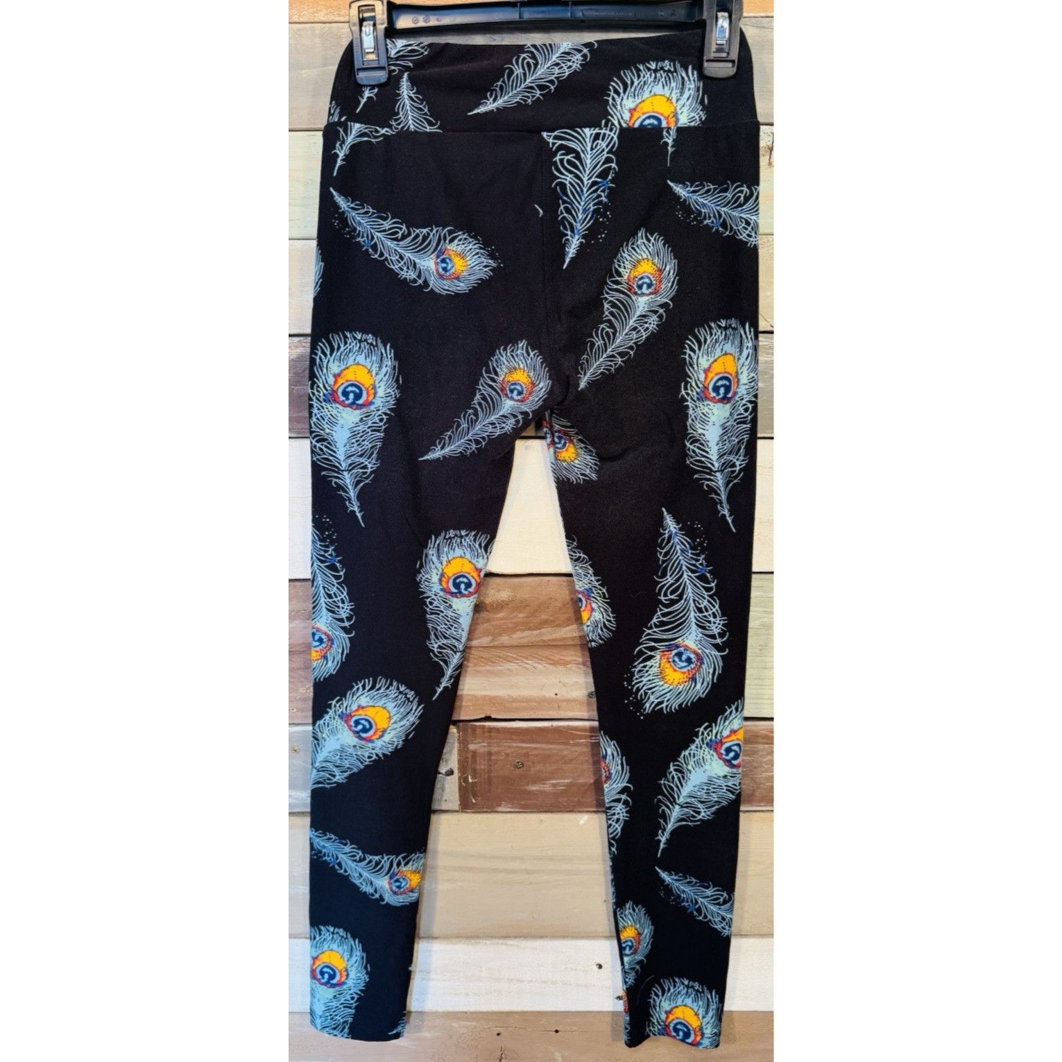Other LuLaRoe Leggings OS One Size BLACK & BLUE PEACOCK FEATHERS G Size 29" - 7 Thumbnail