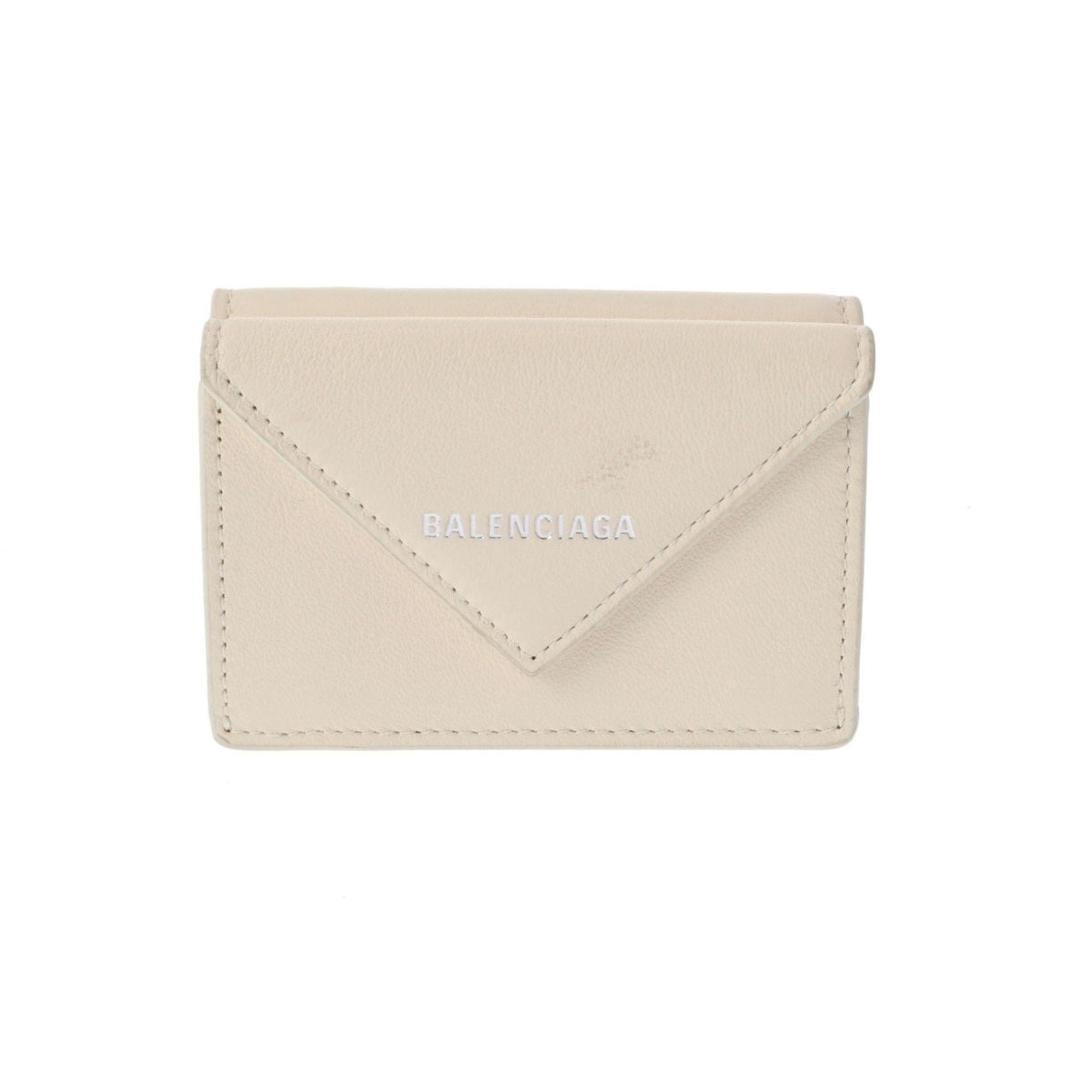 image of Balenciaga Paper Wallet Cream 391446 Unisex Calf Leather Tri-Fold in White, Women's