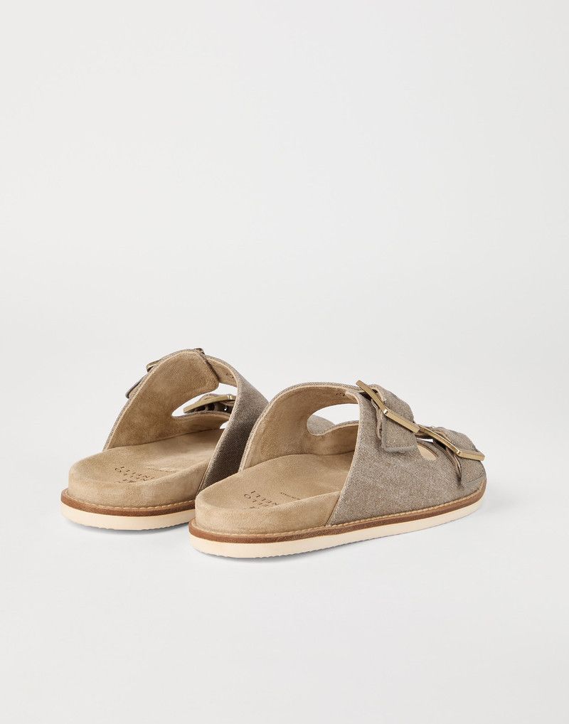 Brunello Cucinelli o1la1rc1a0326 Délavé Canvas Suede Slides in Beige Size US 12 / EU 45 - 4 Thumbnail