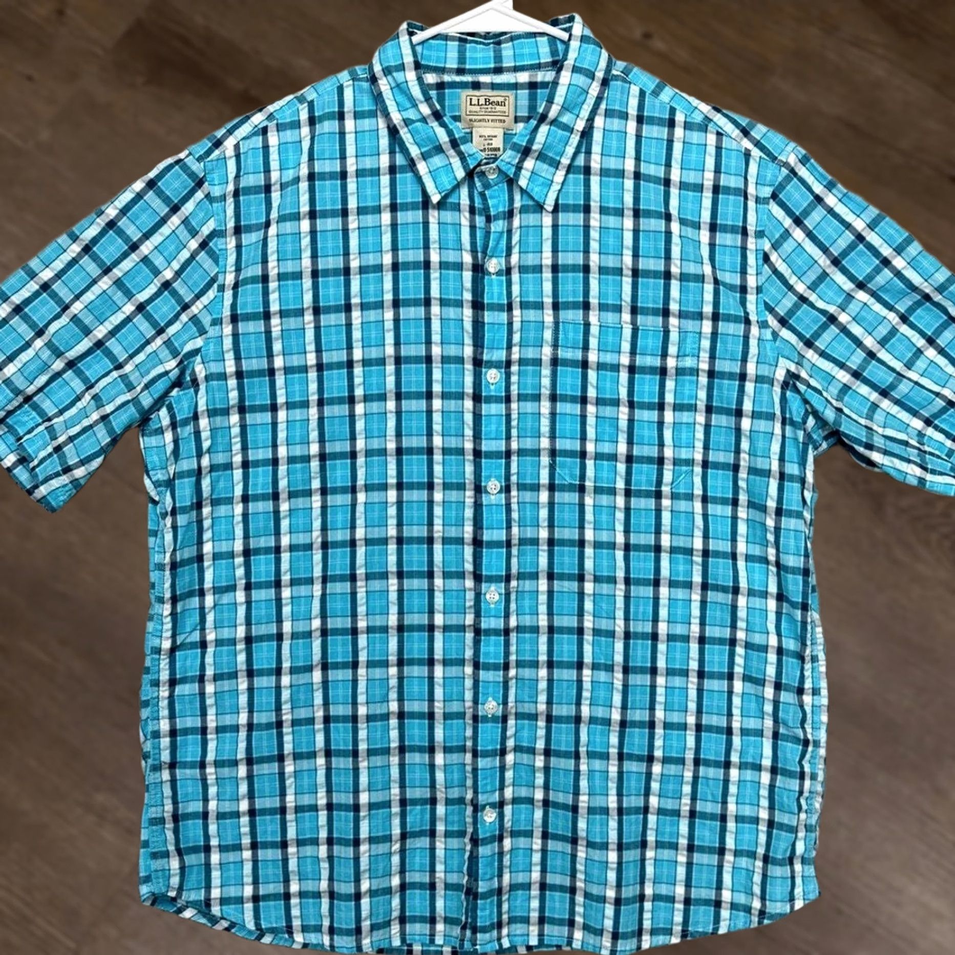 Vintage L.L. Bean Men Shirt Plaid Button-Down Short Sleeve 100% Organic Cotton Regular Blue Mens, Casual, Summer, Spring Size US L / EU 52-54 / 3 - 1 Thumbnail